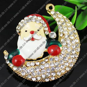 Crystal Zinc alloy Pendant, Fashion jewelry findings, Many colors for choice, Santa claus 51x46x14mm, Sold By PC