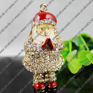 Crystal Zinc alloy Pendant, Fashion jewelry findings, Many colors for choice, Santa claus 61x32x21mm, Sold By PC