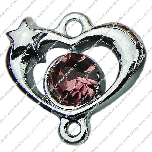 Crystal Zinc alloy Connector, Fashion jewelry findings, Many colors for choice, Heart 16x17mm, Sold By PC
