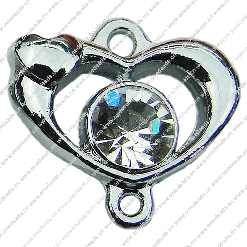 Crystal Zinc alloy Connector, Fashion jewelry findings, Many colors for choice, Heart 16x17mm, Sold By PC