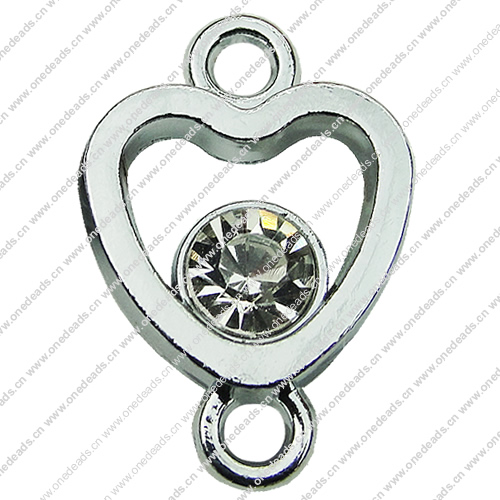 Crystal Zinc alloy Connector, Fashion jewelry findings, Many colors for choice, Heart 15x22mm, Sold By PC
