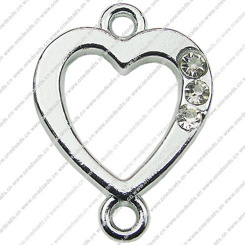 Crystal Zinc alloy Connector, Fashion jewelry findings, Many colors for choice, Heart 18x25mm, Sold By PC