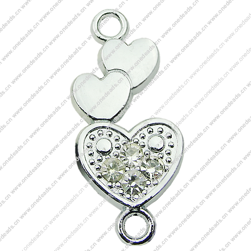Crystal Zinc alloy Connector, Fashion jewelry findings, Many colors for choice, Heart 14x32mm, Sold By PC