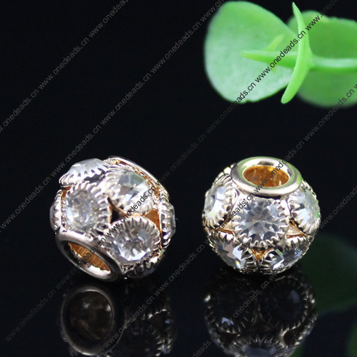 14x12mm Crystal European Bead Metal Gold Plated Round Rhinestone Loose Beads For Necklace Bracelet DIY Jewelry Accessories 