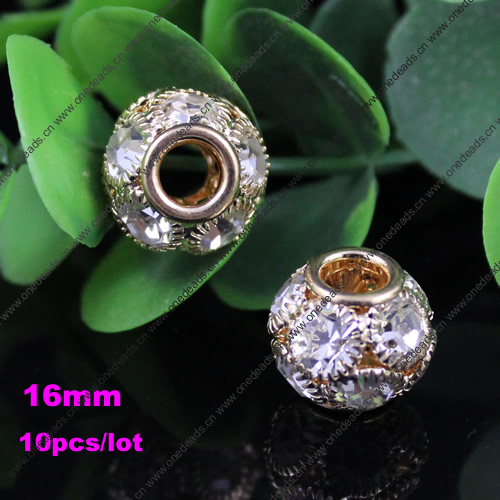 14mm/16mm Crystal European Bead Metal Gold Plated Round Rhinestone Loose Beads For Necklace DIY Jewelry Accessories