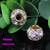 14mm/16mm Crystal European Bead Metal Gold Plated Round Rhinestone Loose Beads For Necklace DIY Jewelry Accessories