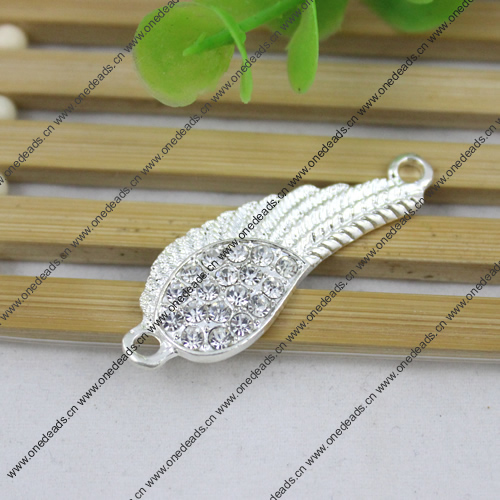 Metal Alloy Wing Connector Silver Plated with Rhinestone For Necklace Bracelet DIY Jewelry Accessories