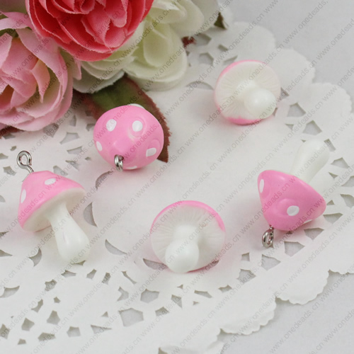 Resin Vegetable Pink Mushroom Pendants & Charms For Children DIY Jewelry Necklace & Bracelet Accessories 23x16mm