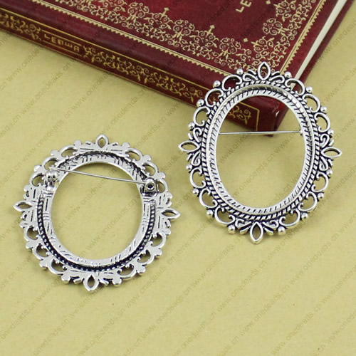 Zinc Alloy Brooch Settings, Outside diameter:57x47.5mm, Interior diameter:39x29.5mm, Sold by PC 									