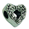 Europenan style Beads. Fashion jewelry findings. Heart 15x15mm, Hole size:4mm. Sold by Bag 