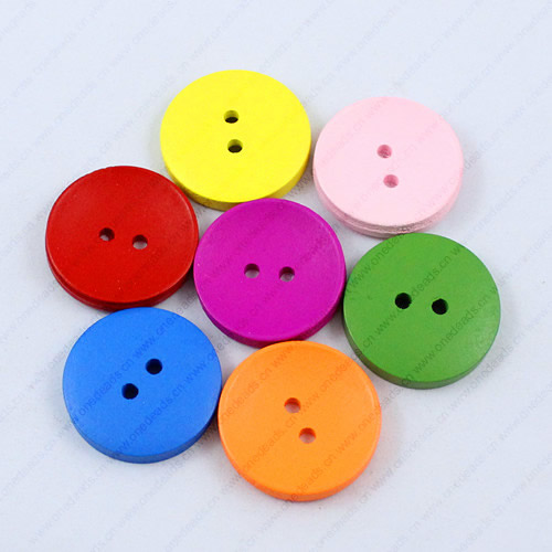 Wooden Button/Beads, Fashion DIY-accessories Mixed color Flat Round, 25x25mm,  Sold by Bag