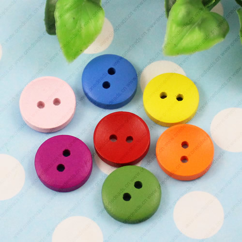 Wooden Button/Beads, Fashion DIY-accessories Mixed color Flat Round, 15x15mm,  Sold by Bag