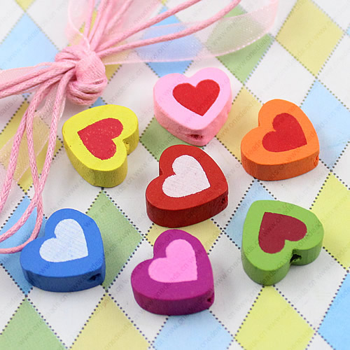 Wooden Beads, Fashion DIY-accessories for Bracelet/Necalace Mixed color Heart 14x13mm, Sold by bag