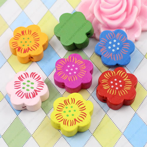 Wooden Beads, Fashion DIY-accessories for Bracelet/Necklace Mixed color Flower 19x19mm, Sold by bag