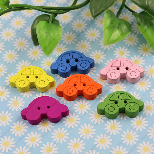 Wooden Button/Beads, Fashion DIY-accessories Mixed color Car, 23x13mm,  Sold by Bag