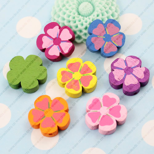 Wooden Beads, Fashion DIY-accessories for Bracelet/Necklace Mixed color Flower 19x19mm, Sold by bag