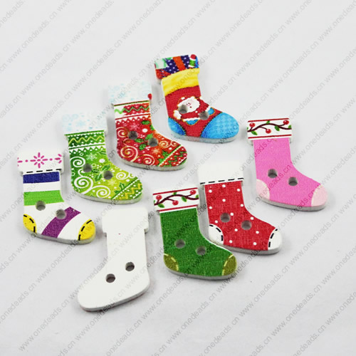 Wooden Button/Beads, Fashion DIY-accessories Mixed color Mixed Pattern, Shoes 30x20mm,  Sold by Bag