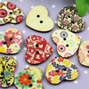 Wooden Button/Beads, Fashion DIY-accessories Mixed color Mixed Pattern, Heart 25x21mm,  Sold by Bag