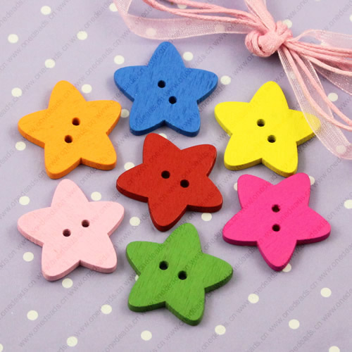 Wooden Button/Beads, Fashion DIY-accessories Mixed color ,Star 25x25mm,  Sold by Bag