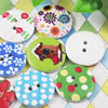 Wooden Button/Beads, Fashion DIY-accessories Mixed color  Mixed Pattern,Flat Round 25x25mm,  Sold by Bag