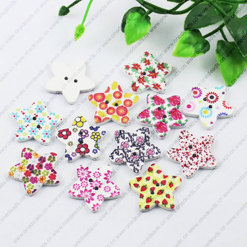 Wooden Button/Beads, Fashion DIY-accessories Mixed color Mixed Pattern,Star 27x27mm,  Sold by Bag