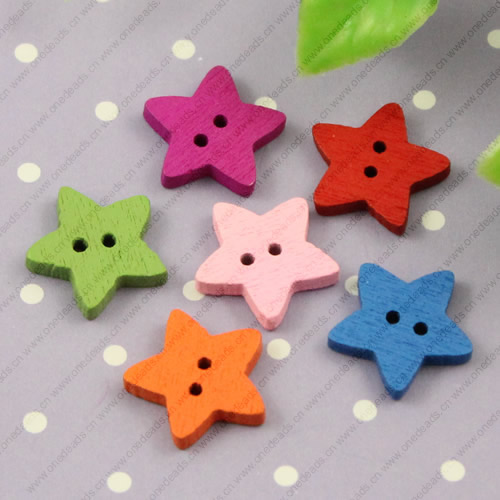 Wooden Button/Beads, Fashion DIY-accessories Mixed color ,Star 16x16mm,  Sold by Bag