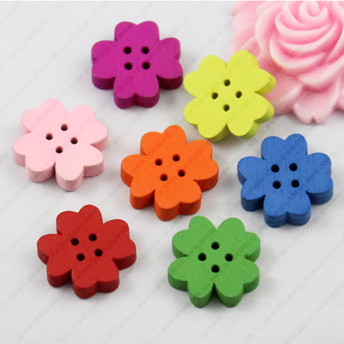 Wooden Button/Beads, Fashion DIY-accessories Mixed color ,Flower 21x21mm,  Sold by Bag