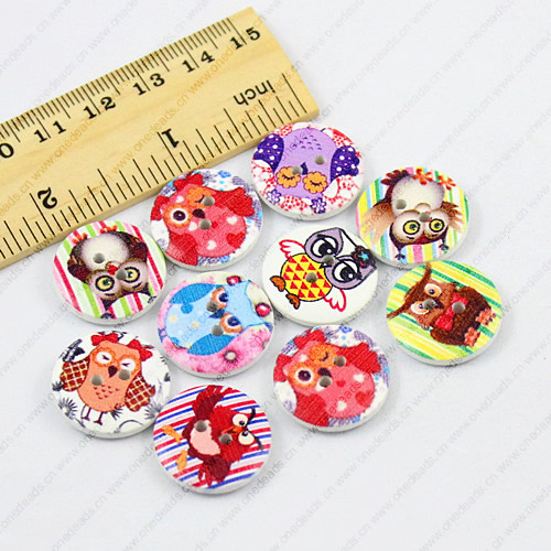 Wooden Button/Beads, Fashion DIY-accessories Mixed color  Mixed Pattern Flat Round, 20x20mm, Sold by Bag