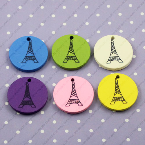 Wooden Pendant,  Fashion DIY-accessories Mixed color Flat Round 30x30mm,  Sold by Bag