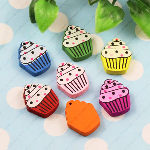 Wooden Pendant,  Fashion DIY-accessories Mixed color Icecream 20x17mm,  Sold by Bag