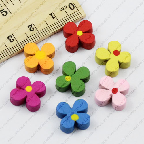 Wooden Beads, Fashion DIY-accessories for Bracelet/Necklace Mixed color Flower 13x13mm, Sold by bag