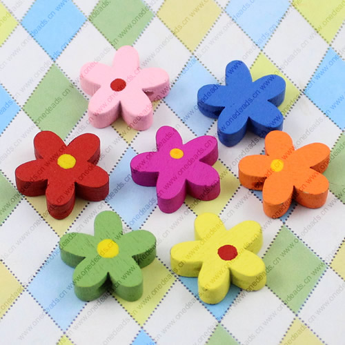 Wooden Beads, Fashion DIY-accessories for Bracelet/Necklace Mixed color Flower 17x17mm, Sold by bag