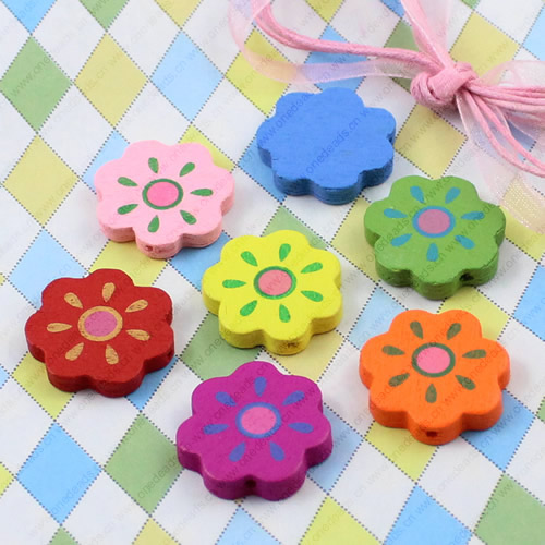 Wooden Beads, Fashion DIY-accessories for Bracelet/Necklace Mixed color Flower 23x23mm, Sold by bag