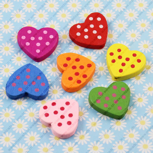 Wooden Beads, Fashion DIY-accessories for Bracelet/Nekalace Mixed color Heart 22x21mm, Sold by bag