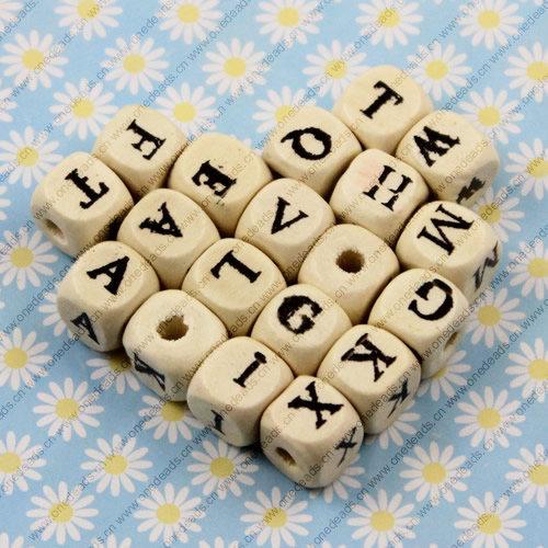 Wooden Beads, Fashion DIY-accessories for Bracelet/Necklace  Letters 10x10mm, Sold by bag