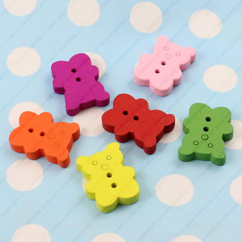 Wooden Button/Beads, Fashion DIY-accessories Mixed color Mixed Pattern Bears, 23x18mm,  Sold by Bag