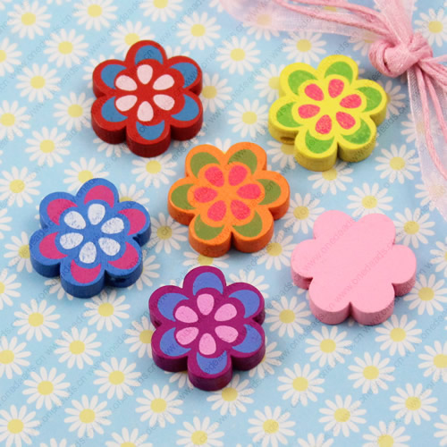 Wooden Beads, Fashion DIY-accessories for Bracelet/Necklace Mixed Colors Flower 21x21mm, Sold by bag