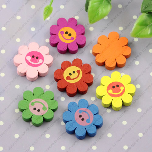 Wooden Beads, Fashion DIY-accessories for Bracelet/Necklace Mixed Colors Sunflowers 21x21mm, Sold by bag