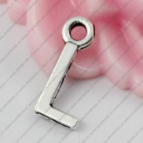 Pendant. Fashion Zinc Alloy Jewelry Findings. Letter 6x13mm. Sold by Bag