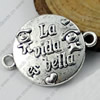 2014 Fashion Zinc Alloy Bracelet Findings with Spanish words. Wholesale Connectors 16x22mm. Sold by Bag