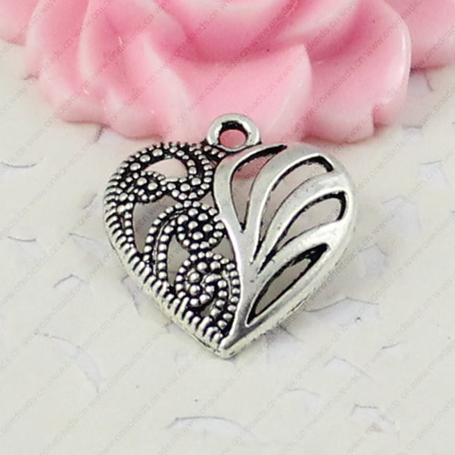 Pendant. Fashion Zinc Alloy jewelry findings. Heart 20x19mm. Sold by KG