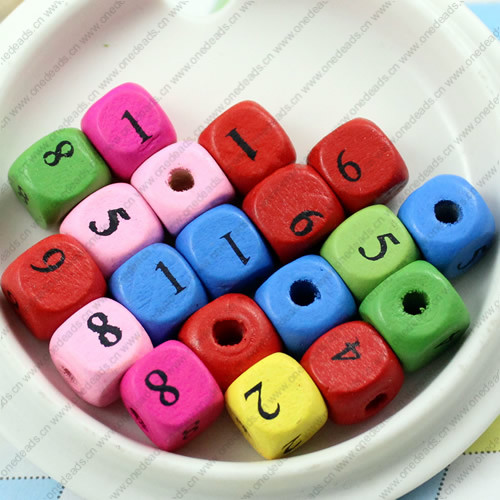 Wooden Beads, Fashion DIY-accessories for Bracelet/Necklace Mixed color & Mixed Numeral 10x10mm,Hole:4mm Sold by KG
