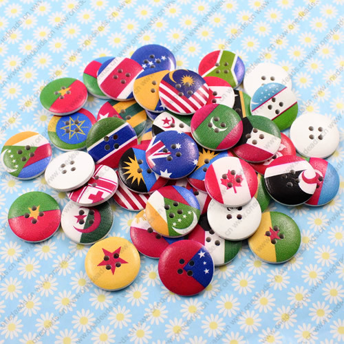 Wooden Button/Beads, Fashion DIY-accessories Mixed color Mixed Pattern Flat Round, 20mm,Hole:2mm Sold by KG