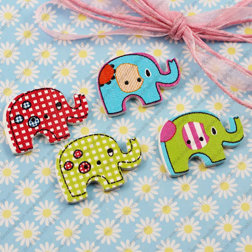 Wooden Button/Beads, Fashion DIY-accessories Mixed color Mixed Pattern Elephant, 20x29mm, Hole:1mm Sold by Bag