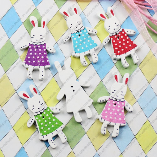 Wooden Button/Beads, Fashion DIY-accessories Mixed color Mixed Pattern hare, 37x21mm, Hole:1mm Sold by Bag