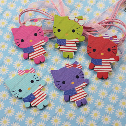 Wooden Cabochons cat For Barrette/Decoration Jewelry DIY-Accessories 38x27mm Sold by Bag