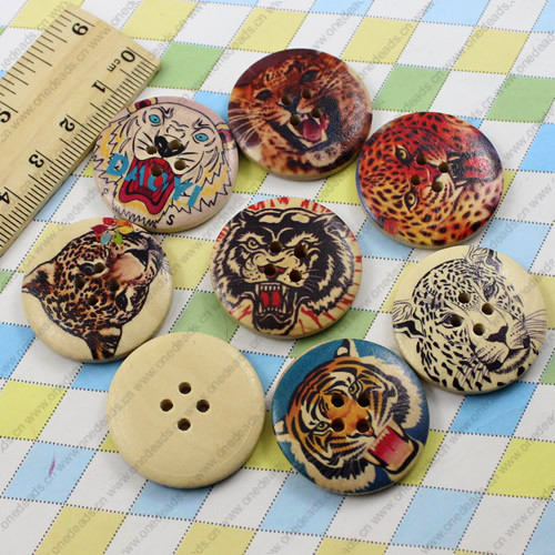 Solid Wooden Button/Beads, Fashion DIY-accessories Mixed color Mixed Pattern Flat Round, 30mm,Hole:3mm Sold by Bag