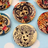 Solid Wooden Button/Beads, Fashion DIY-accessories Mixed color Mixed Pattern Flat Round, 30mm,Hole:3mm Sold by Bag