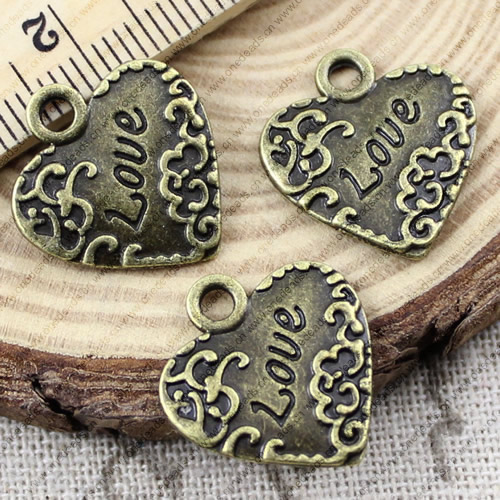 Pendant. Fashion Zinc Alloy jewelry findings. Heart 19x18mm. Sold by KG