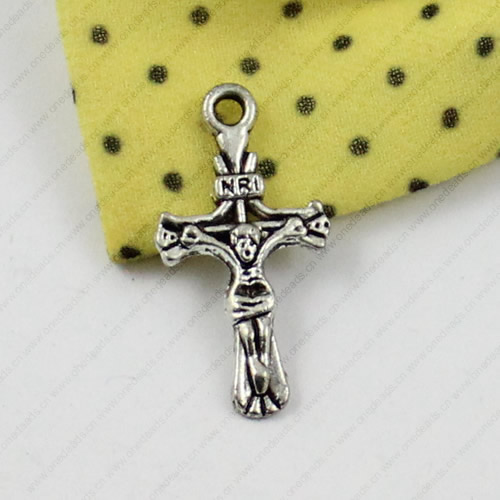 Pendant/Charm, Fashion Zinc Alloy Jewelry Findings, Lead-free, Cross 25x13mm, Sold by KG